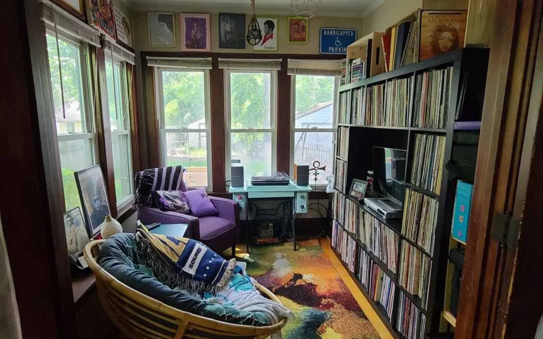 The music room is now bright, cheery, organized and a great place for my client to go and listen to her favorite album. What a transformation!