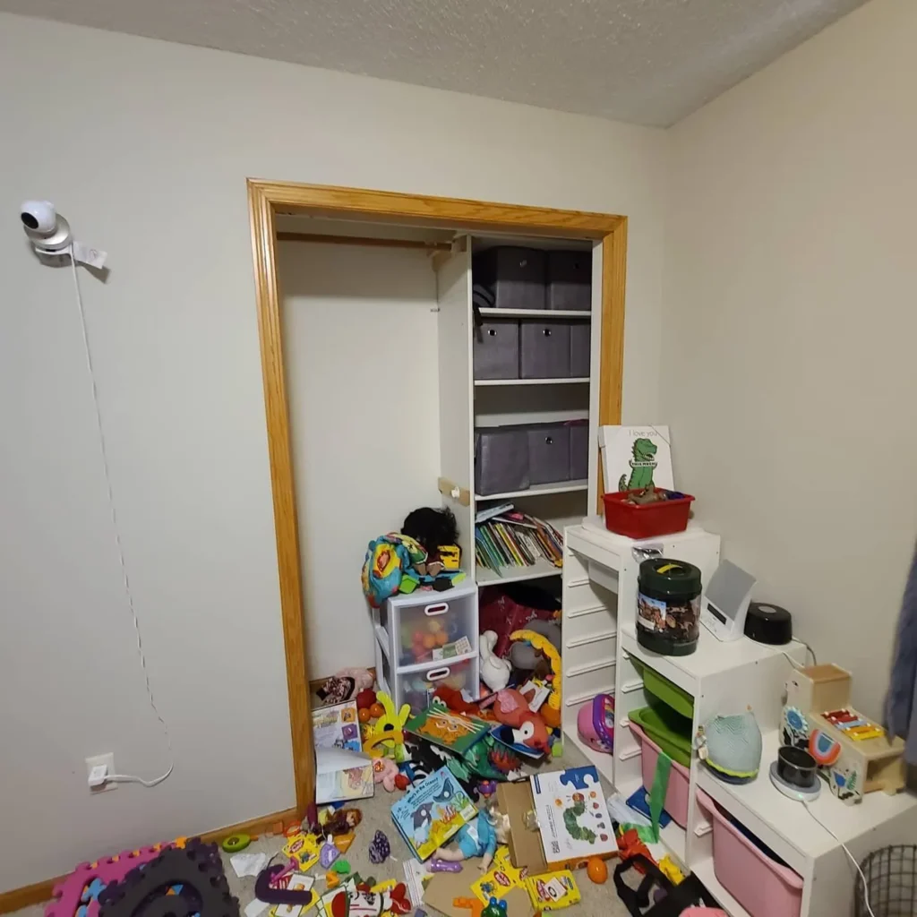 The closet was hard to get to and needed a better system for the toys and books. 